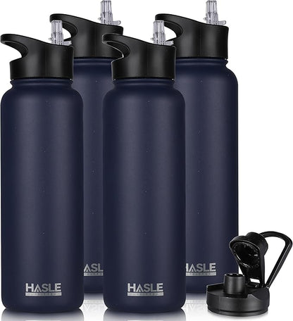HASLE OUTFITTERS 40oz Stainless Steel Water Bottle, Vacuum Insulated Double Walled Leak Proof Sports Water Bottle with 2 Lids (Straw and Spout Lid) Thermo Mug Keep Cold and Hot(Navy,4）