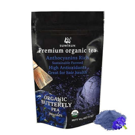 Suwirun Organic Butterfly Pea Powder 4oz – Natural Blue Tea & Superfood – Perfect for Color-Changing Drinks, Baking & Lattes – Premium Thai Herb