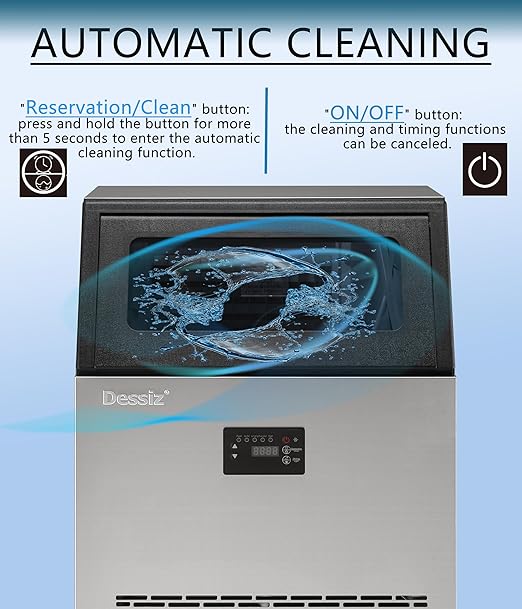 Commercial Ice Maker Machine, 130Lbs/24H with 40Lbs Large Capacity, 55Pcs Ready in 8-15Mins, Under Counter Stainless Steel Ice Machine for Home Party Bar, Self-Cleaning and Quite