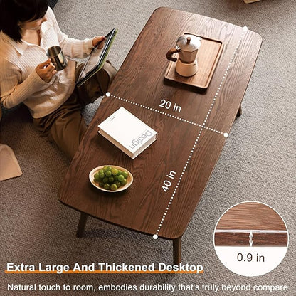 Modern Solid Wood Coffee Table, 2-Tier Small Wooden Coffee Table with Storage Shelf for Living Room, Apartment, Office, Walnut (40''D x 20''W x 18''H)