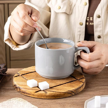 GBHOME 14OZ Stackable Ceramic Mugs Set of 6, Modern Coffee Mugs for Hot Drinks, Grey, 14 Fluid Ounces, 6 Count