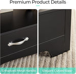 Load image into Gallery viewer, LINSY HOME Farmhouse Coffee Table with Storage, Wood Coffee Table for Living Room, Open Display Area and Storage Drawers with Metal Handles, Chic Style with Curved Base, Black