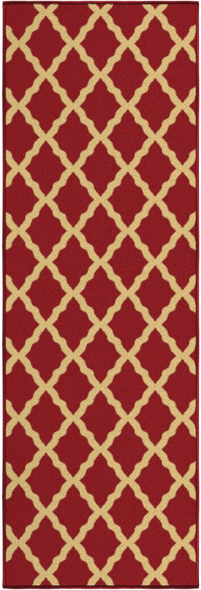 Ottomanson Hallway Runner Rug 20" x 59" Non Slip Trellis Area Rugs Easy to Clean Laundry Rug Runner Durable & Pet Friendly Floor Carpet Runners for Hallways Entryway Living Room Kitchen Bathroom, Red
