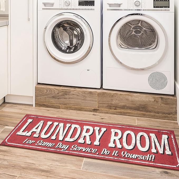 Ottomanson 20" x 59" Laundry Room Rug - Non-Slip Mat for Laundry & Mudroom - Durable, Stain-Resistant, and Easy to Clean - Perfect for High-Traffic Areas - Runner Rug for Entryway Bathroom, Red