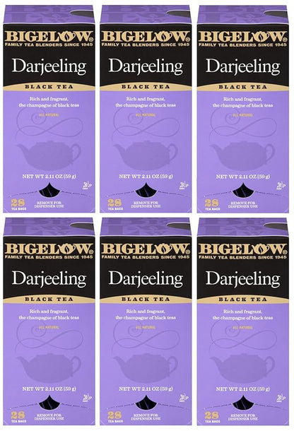 Bigelow Darjeeling Blend Tea 28-Count Boxes (Pack of 6) Full Caffeine Premium Black Tea Bold and Antioxidant-Rich Full Caffeine Black Tea in Foil-Wrapped Bags
