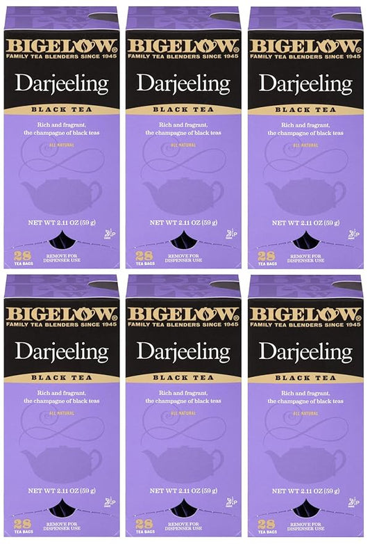 Bigelow Darjeeling Blend Tea 28-Count Boxes (Pack of 6) Full Caffeine Premium Black Tea Bold and Antioxidant-Rich Full Caffeine Black Tea in Foil-Wrapped Bags