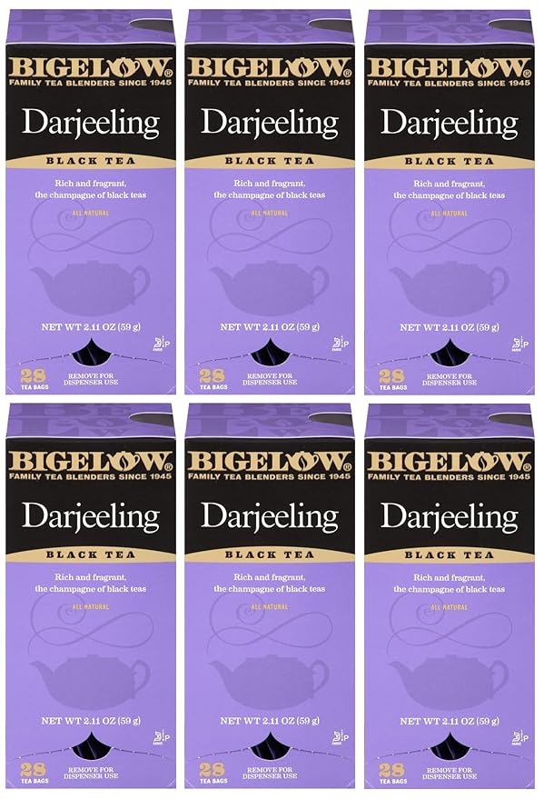 Bigelow Darjeeling Blend Tea 28-Count Boxes (Pack of 6) Full Caffeine Premium Black Tea Bold and Antioxidant-Rich Full Caffeine Black Tea in Foil-Wrapped Bags