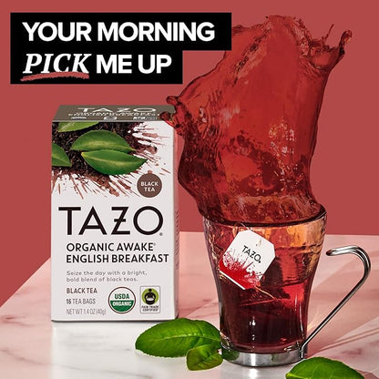 TAZO Tea Bags, Regenerative Organic: Chai Black Tea, Awake English Breakfast Black Tea, & Earl Grey Tea 16 CT (2ea) (Variety Pack)