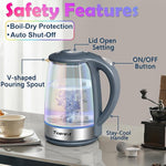 Load image into Gallery viewer, TOPWIT Electric Kettle, Colorful Glass Tea Kettle, 2.0L Hot Water Kettle Electric, BPA-Free Stainless Steel Lid &amp; Bottom, Electric Kettles for Boiling Water, Auto Shut-Off &amp; Boil Dry Protection, Grey