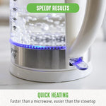 Load image into Gallery viewer, GreenLife 1.7 Liter Glass Electric Kettle, Easy One Touch Use, Quick Heating, Filtered Spout, LED Base, Auto Shut-Off, Cordless Serving, Coffee and Tea, White