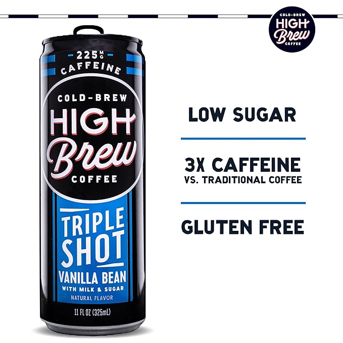 High Brew Coffee, Triple Shot Vanilla Bean, Cold Brew Coffee, 11 Fl Oz, Ready-To-Drink (Pack of 12)