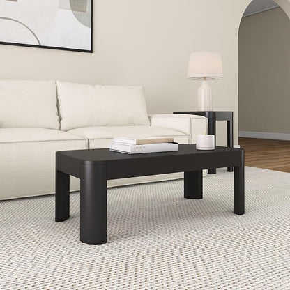Plank+Beam Small Modern Rounded Coffee Table, 40 Inch, Solid Wood Contemporary Center Table for Living Room, Rectangle Tea Table, Black