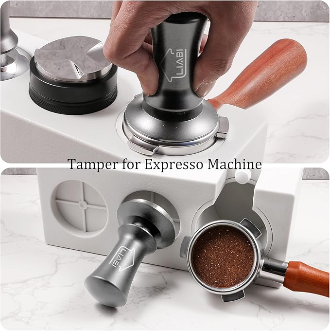 Coffee Tamper 51mm, Espresso Tamper with 2 Spring Loaded Tamper, Barista Coffee Tamper Tools with Aluminum Tamper Stand Holder, 100% Stainless Steel Flat Base Tamper for Espresso Machine(Silver)