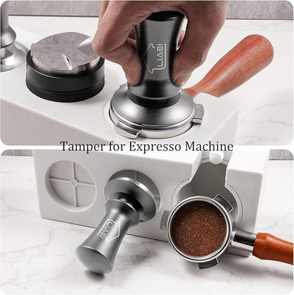 Coffee Tamper 51mm, Espresso Tamper with 2 Spring Loaded Tamper, Barista Coffee Tamper Tools with Aluminum Tamper Stand Holder, 100% Stainless Steel Flat Base Tamper for Espresso Machine(Silver)