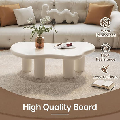 Cloud Coffee Table, Irregular Cream White Coffee Table with 4 Legs, Modern Center Table for Living Room, Indoor Tea Table, Easy Assembly