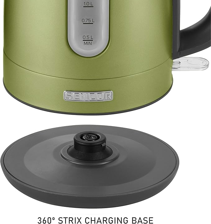 Sencor SWK1770GG 1.7L Stainless Steel Electric Kettle with Lid Safety Lock, Light Green