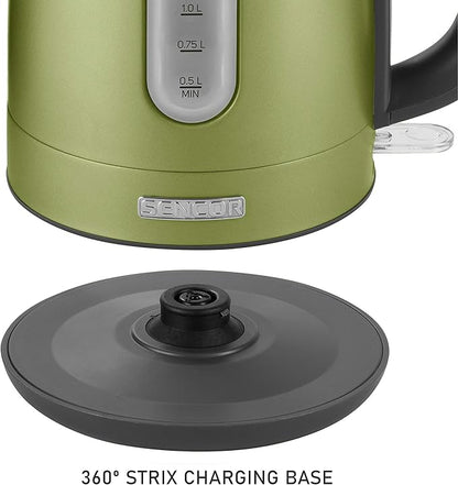 Sencor SWK1770GG 1.7L Stainless Steel Electric Kettle with Lid Safety Lock, Light Green