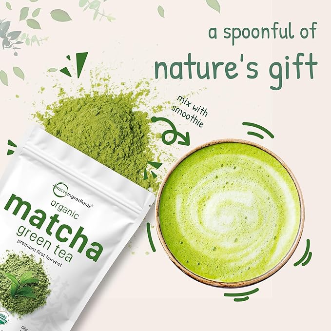 Micro Ingredients Organic Matcha Green Tea Powder, 1 lb | First Harvest, Culinary Grade from Japan | 100% Pure & Unflavored | Great for Tea, Latte & Smoothies | Non-GMO, No Sugar, Eco-Friendly Packaging
