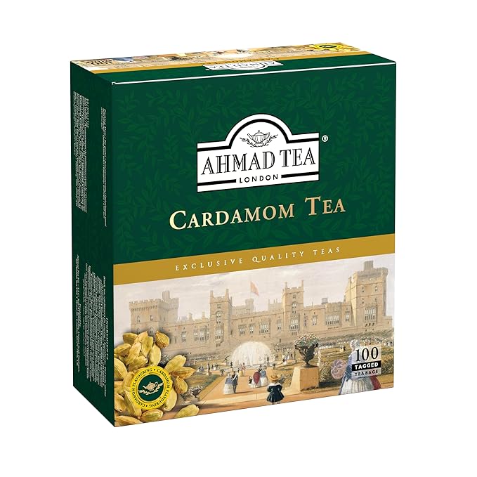 Ahmad Tea Black Tea, Cardamom Teabags (No Envelopes), 100 ct - Caffeinated and Sugar-Free