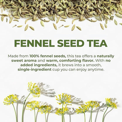 LeafLea 40 Fennel Tea Bags, 100% Natural & Pure Fennel Seed Tea, Gentle Digestion & Fresh Breath, Mild Sweet Finish, Caffeine-Free, Sugar-Free, Vegan, Non-GMO, Individually Wrapped