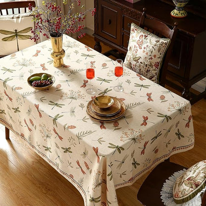 Designer Floral Linen Long Rectangle Tablecloth,French Off White Elegant Table Cloth,Washable Home Decor Tablecloths for Dining Thanksgiving Kitchen Christmas,63"*94"-Grace B