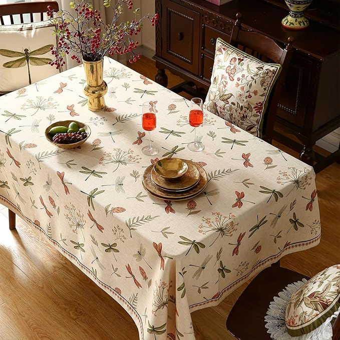 Designer Floral Linen Extra Long Table Cloth Rectangle,French Off White Elegant Tablecloth,Washable Home Decor Tablecloths for Dining Thanksgiving Kitchen Christmas,63"*110"-Grace B