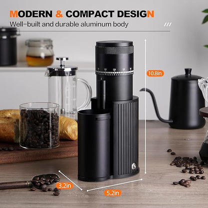 Burr Coffee Bean Grinder, Small Electric Coffee Grinder, Stainless Steel Conical Burr for Espresso, Drip, French Press, Black, Q4 BK