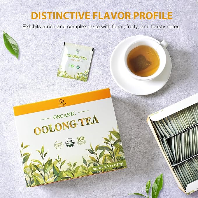 Soeos Organic Oolong Tea, 100 Tea Bags, USDA Certify, Low Caffeine, 6.3 oz (180 g)