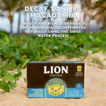 Load image into Gallery viewer, Lion Coffee Swiss Water DECAF Vanilla Macadamia Medium Roast Coffee Pods - Single-Serve Pods - Hawaiian Inspired Flavor - Arabica Coffee - Compatible with Single - Serve Brewing Systems - 12 Count Box