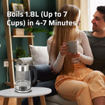 Load image into Gallery viewer, Epsilon 1.8L Glass Electric Kettle – Hot Water Tea Kettle with Borosilicate Glass &amp; Stainless Steel, Auto Shut-Off, Fast Boil 1100W Electric Teapot, BPA-Free, Cool Touch Base