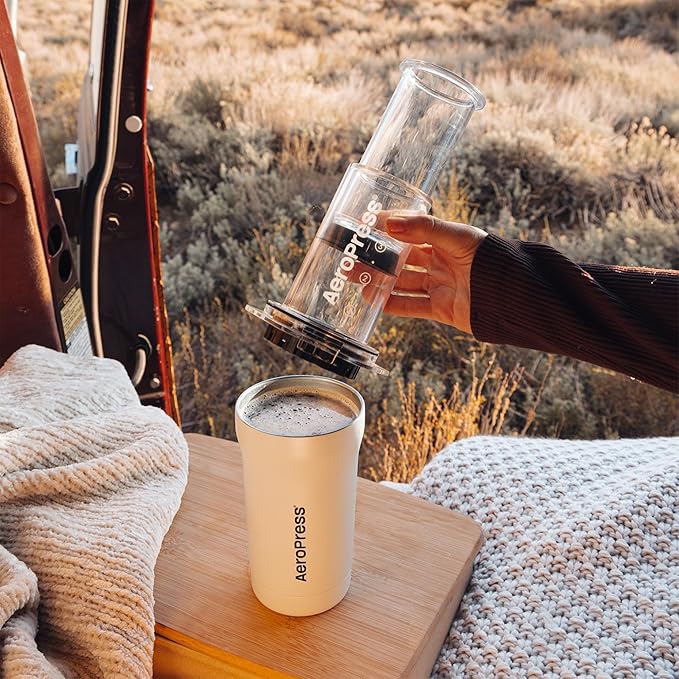 AeroPress Go Plus, Small Portable Coffee Maker for Travel & Camping - 3 In 1 Brew Method Combines French Press, Pourover, Espresso, Full Bodied Coffee without Bitterness, Coffee Press Kit - Cream