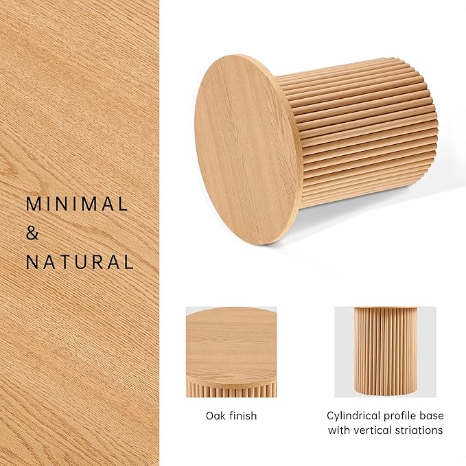 NORDICANA Single Accent Side Table for Living Room, 19.6 Inch Wide 19.6 Inch Tall Oak Color Round End Table for Sofa, Bedroom, Manufactured Wood Top with Oak Veneer