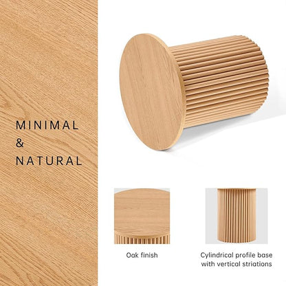 NORDICANA Single Accent Side Table for Living Room, 19.6 Inch Wide 19.6 Inch Tall Oak Color Round End Table for Sofa, Bedroom, Manufactured Wood Top with Oak Veneer