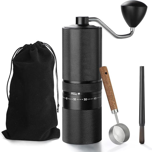 Manual Coffee Grinder with Stainless Steel Burr, Hand Coffee Grinder External Adjustable Grind Setting for Espresso, French Press (Black)