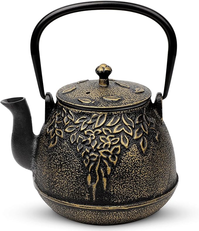 Tea Kettle, Toptier Japanese Cast Iron Tea Kettle for Stove Top, Stovetop Safe Cast Iron Teapot with Infusers for Loose Tea, 40 Ounce (1200 ml), Black