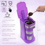 Load image into Gallery viewer, Mixpresso Purple Personal Single Serve Coffee Maker with 14oz Travel Mug, Drip Small Coffee Maker with Auto Shut Off, Reusable Filter, Works with Ground Coffee Only – Not for K-Cup Pods
