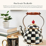 Load image into Gallery viewer, MACKENZIE-CHILDS Enamel Tea Kettle, Stylish Tea Kettle for Stovetop, Black-and-White Courtly Check, 2 Quarts