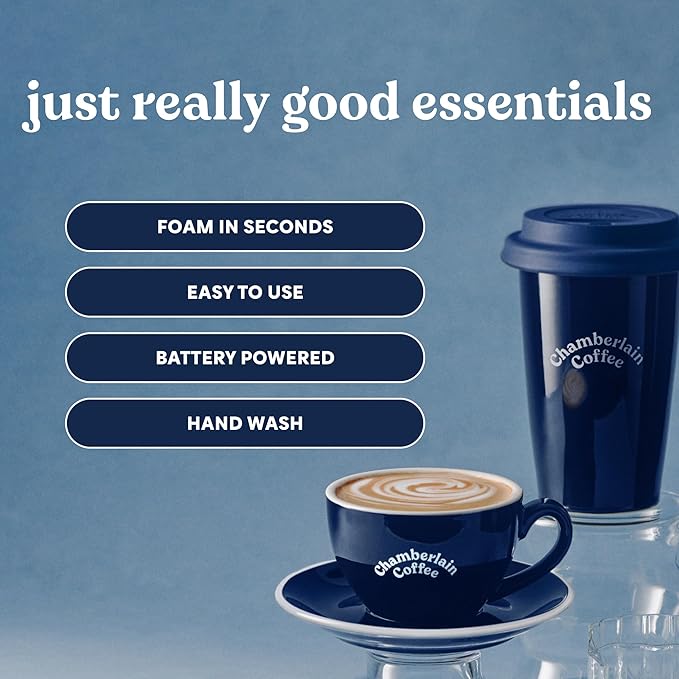 Chamberlain Coffee White Milk Frother - Handheld Frother for Coffee, Matcha, Hot Chocolate and Drink Mixer - Electric Foam Maker - White