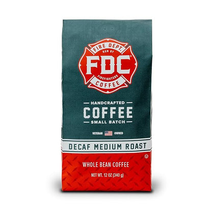 Fire Department Coffee - Gives Back to Firefighters - Premium Whole Bean Decaf Coffee - Roasted in the USA - Decaffeinated Using Natural Mountain Water - Veteran Owned -12 oz