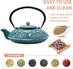 Load image into Gallery viewer, Cast Iron Teapot,SECHUDO Tea Kettle Coated with Enameled Interior for Loose Tea,Cast Iron Teapot with Stainless Steel Infuser for Stovetop Safe (27.1oz Flat Butterfly Pattern)