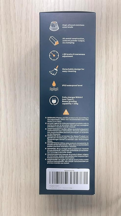 CERA+ Portable Coffee Bean Grinder,Electric Coffee Grinder,Coffee Grinder with 90 Precise Grind Setting,Auto‑Stop & One-Button,Burr Coffee Bean for Espresso,Pour-Over, French Press Moka, with Bag