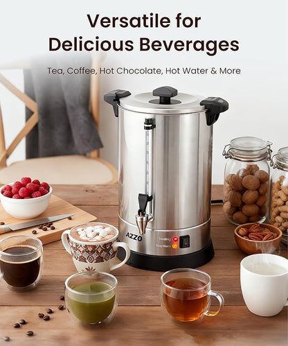 Commercial Coffee Maker 110-Cup Large Percolator Coffee Pot Electric Dispenser, Double Wall Stainless Steel Hot Water Urn for Quick Brew with No-Drip, 16L Cup Scale for Catering Events