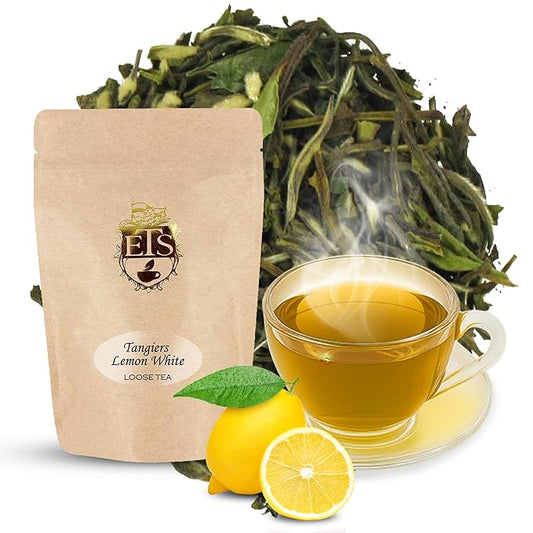 English Tea Store Tangiers Lemon Flavored White Tea Loose Leaf - 2oz | Light and Brisk White Tea with Fresh Lemon Flavor | Elegant Citrus Tea Inspired by North Morocco