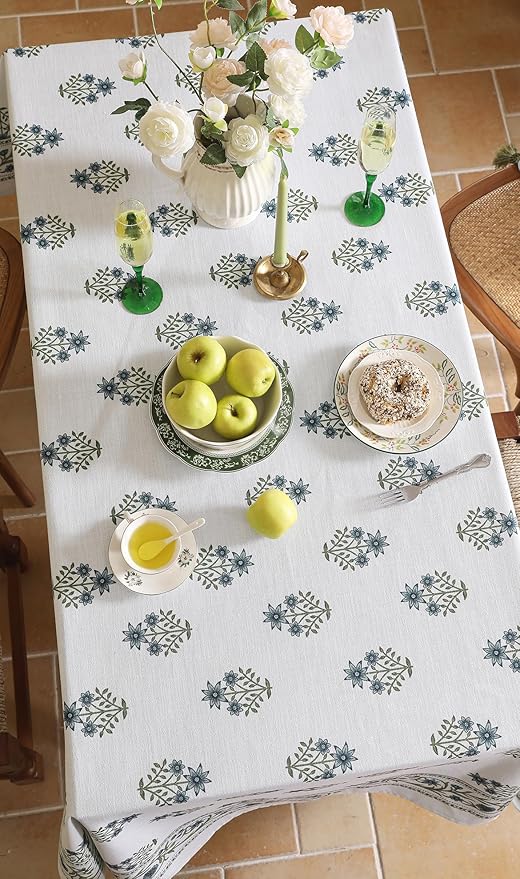 Designer White Linen Square Tablecloth,Chinoiserie Floral Elegant Indoor Table Cloth,Fall Stain Proof Decor Tablecloths for Dining Thanksgiving Kitchen Party,67"*67"-Mosella F