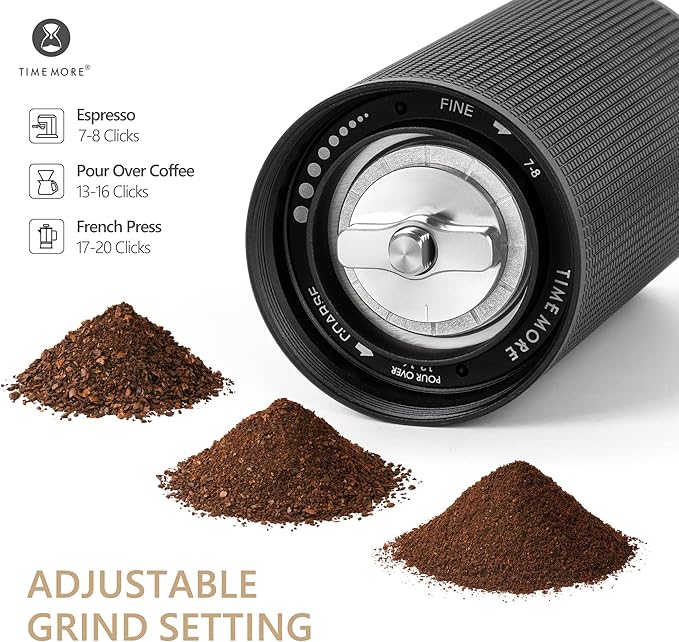 TIMEMORE Manual Coffee Grinder Chestnut C3S Max, Hand Coffee Grinder with Foldable Handle, Stainless Steel S2C Conical Burr Coffee Grinder, Adjustable Grind Setting for Espresso to French Press, Black