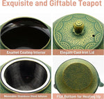 Load image into Gallery viewer, 900ml Cast Iron Tea Kettle,SECHUDO Teapot Coated with Enameled Interior for Loose Leaf, Small Cast Iron Teapot with Strainer for Stovetop Safe, Green Iron Kettle(30.4oz)
