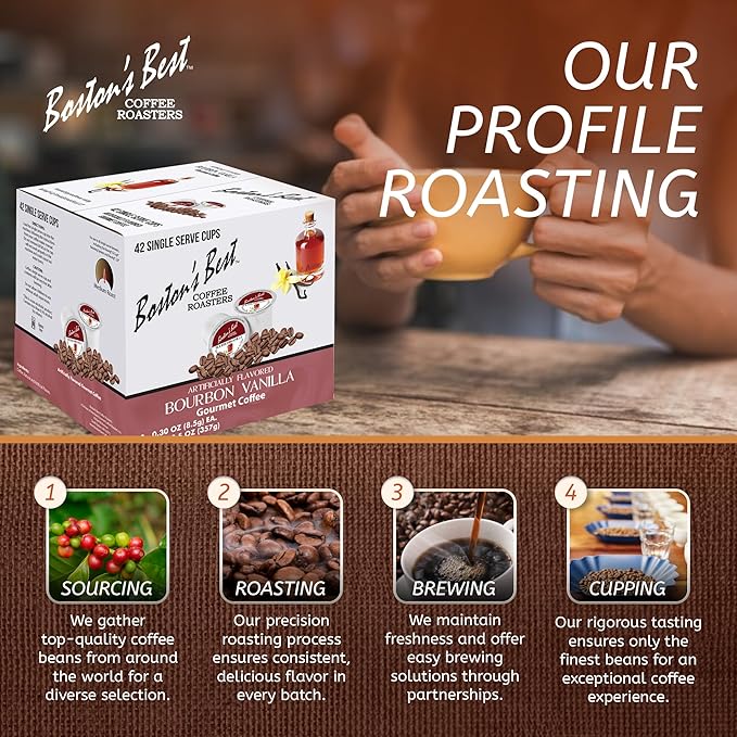 Boston’s Best - Bourbon Vanilla Coffee Blend, Tasty Flavored Blend, Gourmet Compatible with Keurig Coffee Maker, 1 Count (42 Single Serve Medium Roast Cups)