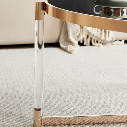 AGV LIGHTING 202303GL-BK Glass Coffee Table, Modern Design, Single Layer GlassTop, Perfect for Living Space, D31.5 x H17, Black Glass Top, Transparent Acrylic Leg & Shiny Gold Finish Metal Frame…