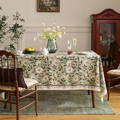 Designer Green Linen Extra Long Tablecloth Rectangle,Floral French Country Indoor Table Cloth,Stain Resistant Home Decor Tablecloths for Dining Kitchen Thanksgiving Party,63"*110"-Brune