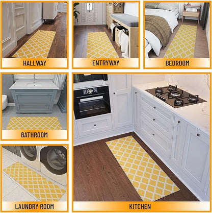 Ottomanson Hallway Runner Rug 20" x 59" Non Slip Trellis Area Rugs Easy to Clean Laundry Rug Runner Durable & Pet Friendly Floor Carpet Runners for Hallways Entryway Living Room Kitchen, Yellow